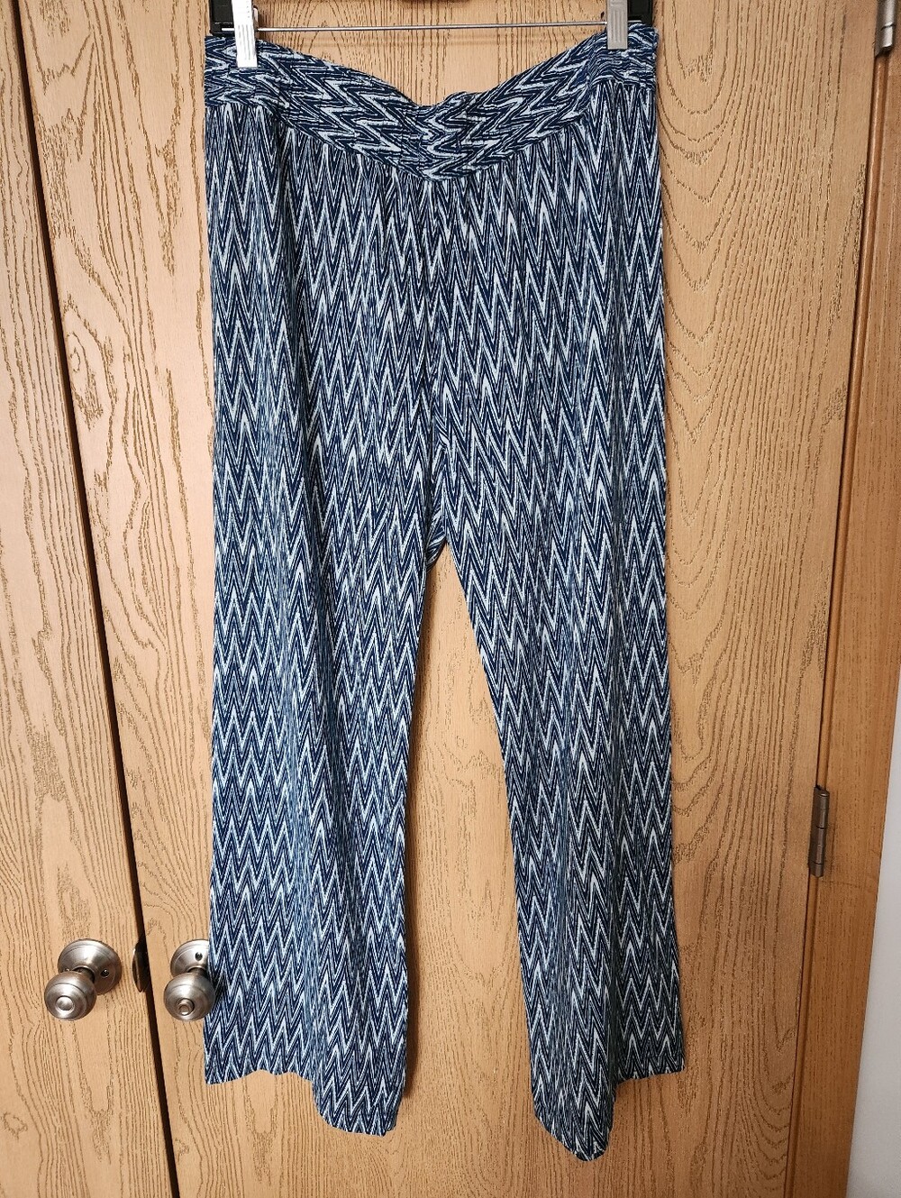 Hester Orchard Women's Chevron Pattern Blue Causal Pants With An Elastic Waist